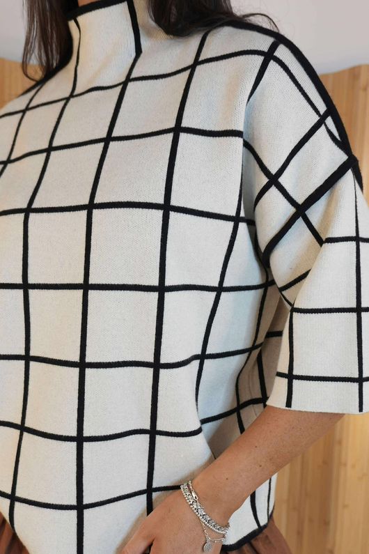 Robanne soft Stretch Party Knit Grid Ecru /2=